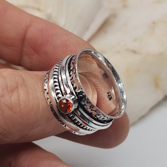 Bohemian Spinner Silver 925 Ring Garnet Stone - Picture 5 of 10